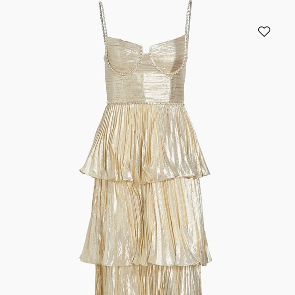 SELF-PORTRAIT Metallic Gold Tiered Midi Dress - Picture 2 of 15